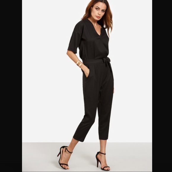 Drop Shoulder Surplice Front Self Tie Jumpsuit - Picture 5 of 7